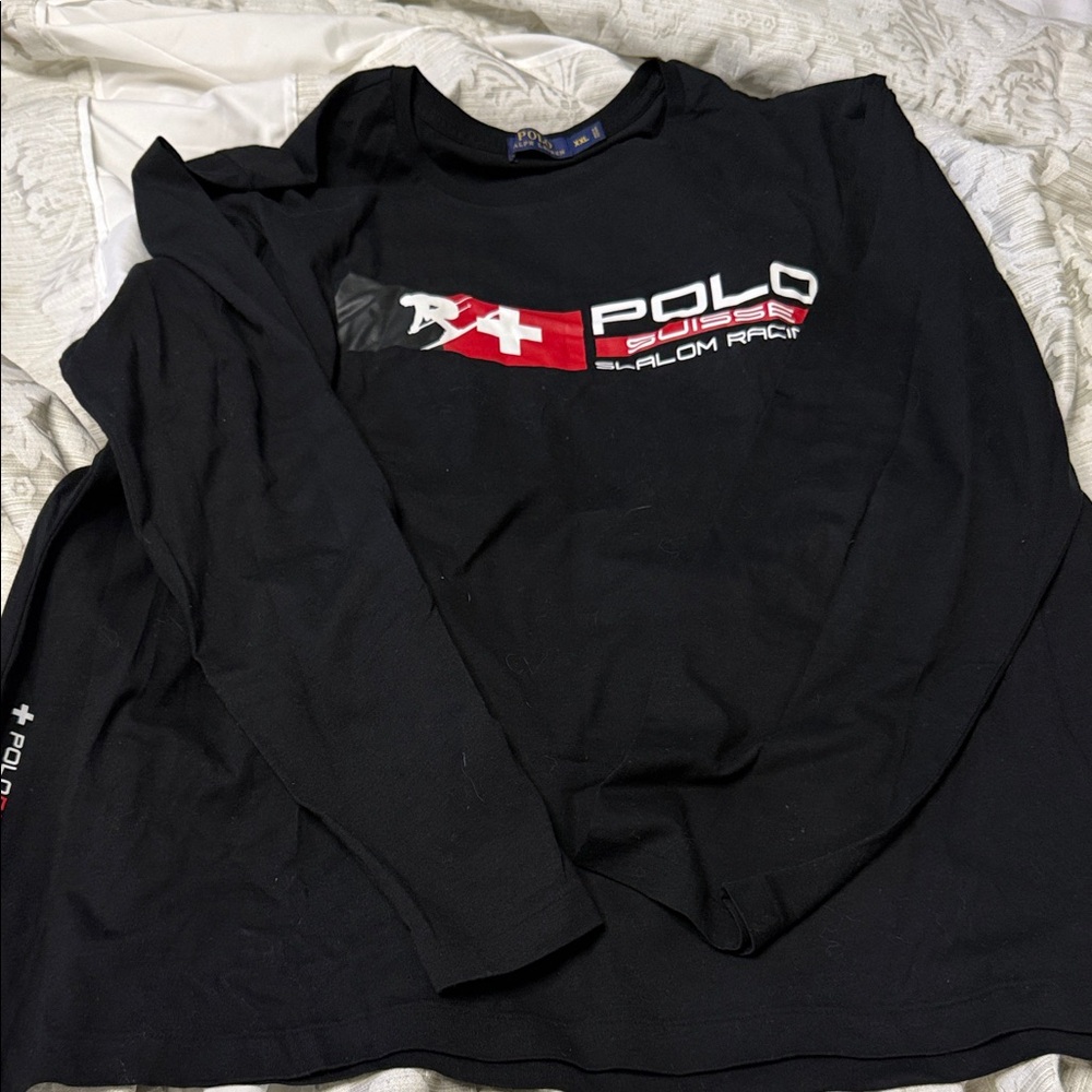 Polo by Ralph Lauren Black Long Sleeve Tee with Red and White Logo